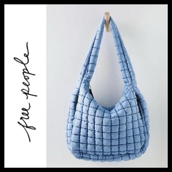 Free People Quilted Carryall Dusty Blue Skyline New Without Tags - Picture 1 of 5